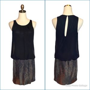 Cache Cocktail Dress Ladies 6 Sequined Black Silver Party